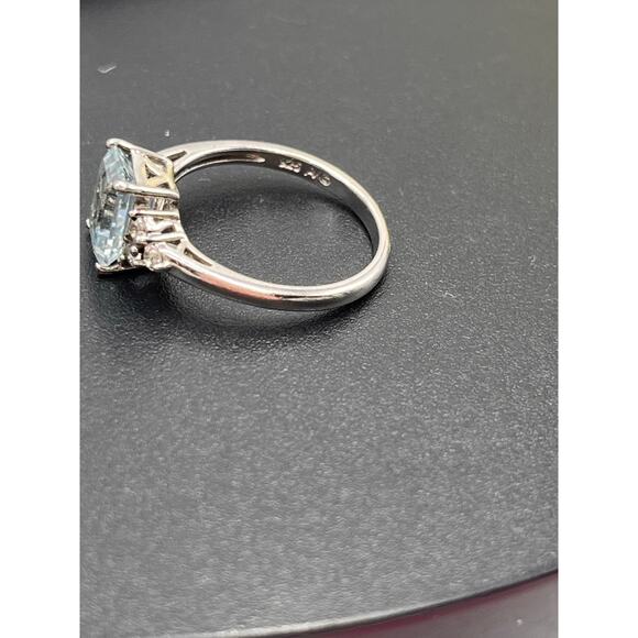 Alwand Vahan Sterling Silver Emerald Cut Aquamarine and CZ 
Wedding RIng Sz 7.25 - Picture 5 of 8